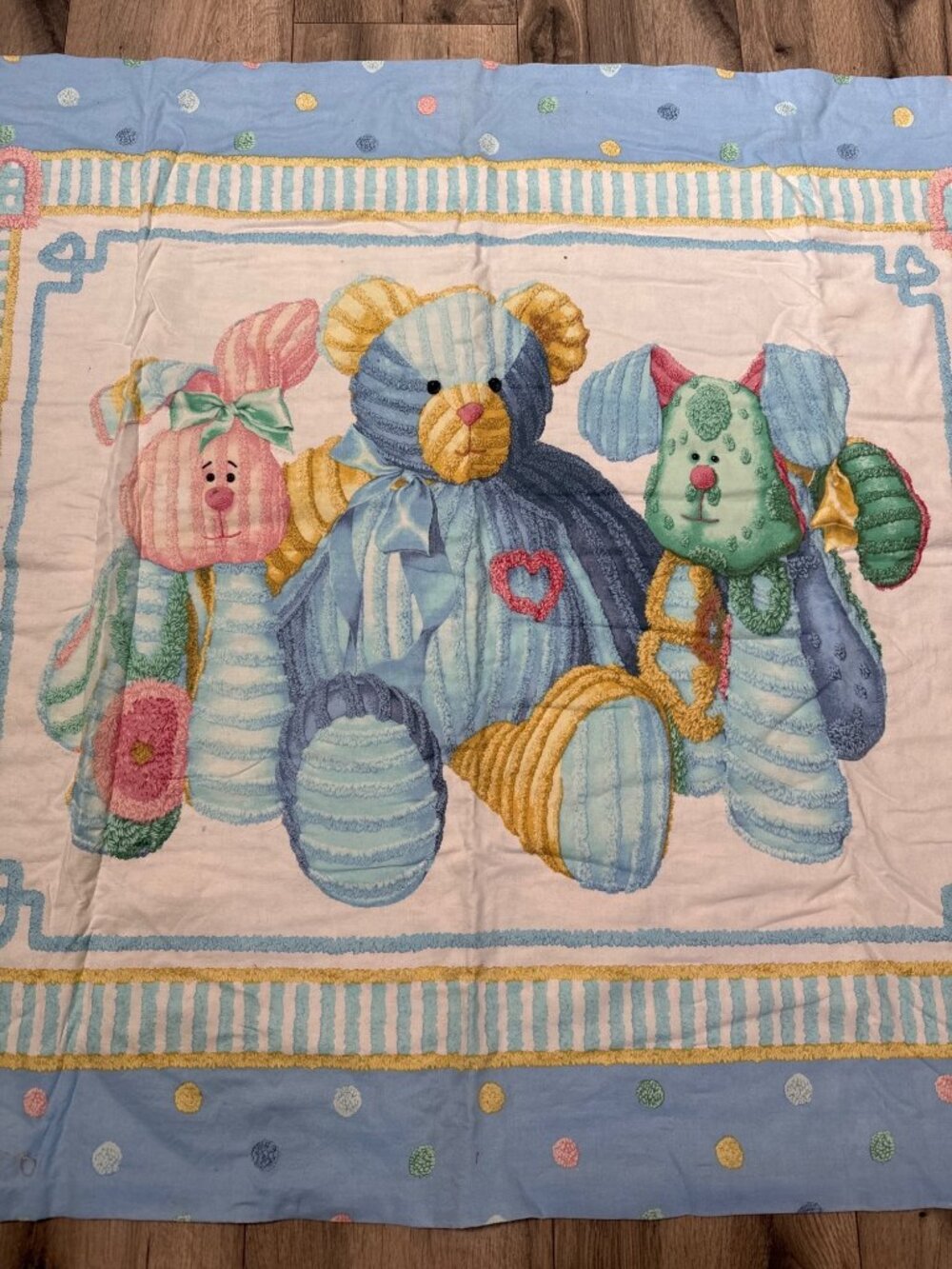 Springs Creative Bear Bunny & Puppy Quilt Panel Baby Blanket 38x34 Inches Blue &
